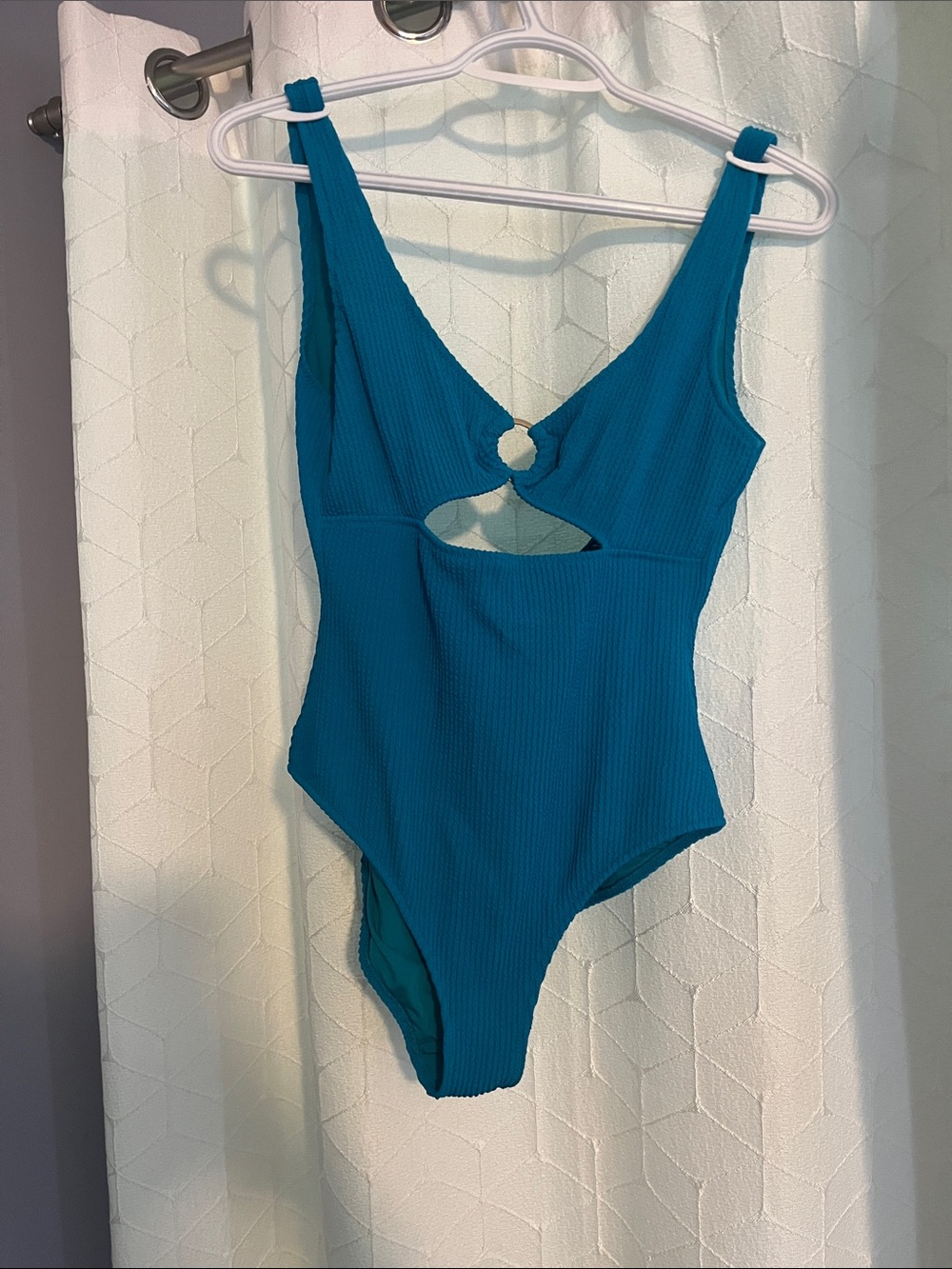 aerie Teal Ribbed One-Piece Swimsuit with Front Ring Cutout